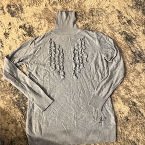 Elegant baby blue Turtleneck Sweater with Ruffle Accents